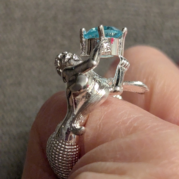 Silver Mermaid Ring with Blue Gemstone - Picture 8 of 10